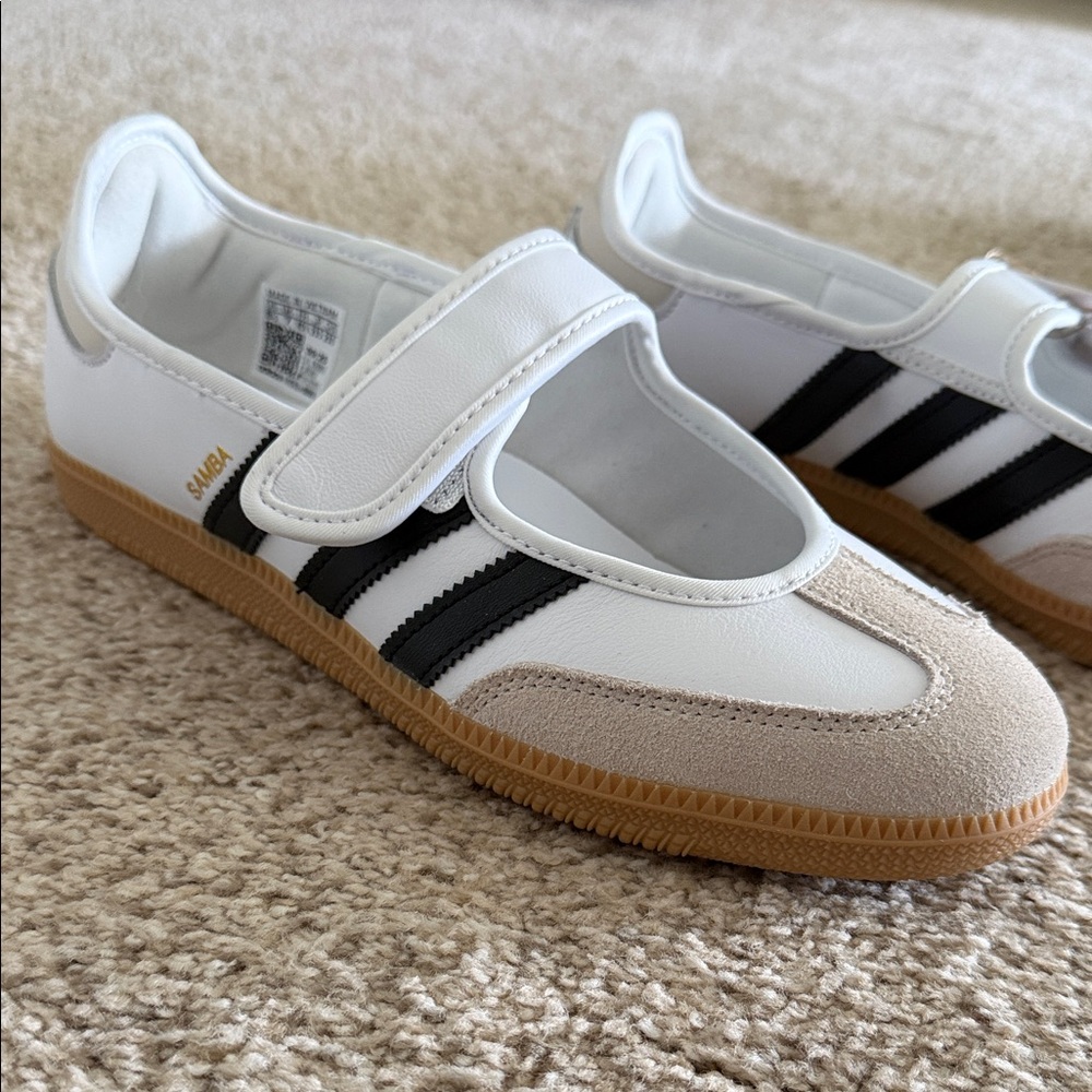 adidas White Black Samba Jane Sneakers with Gum Sole